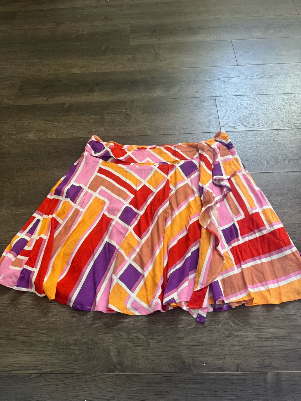 Colorblock Geometric Wrap Skirt - Pink, Red, Purple & Orange